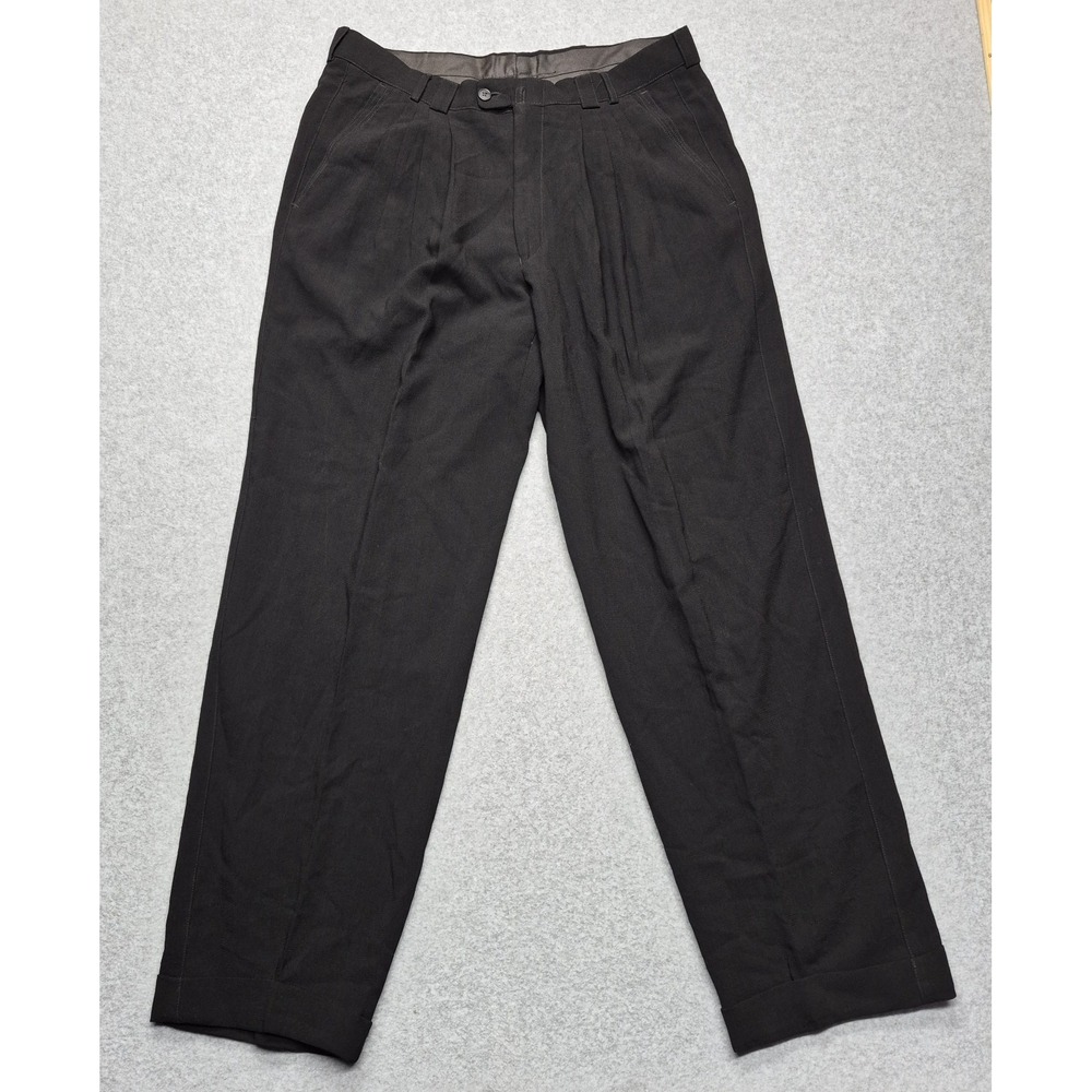 Versace V2 Pants Mens 34x30 Black Pleated Italian Wool Blend Classic Trousers